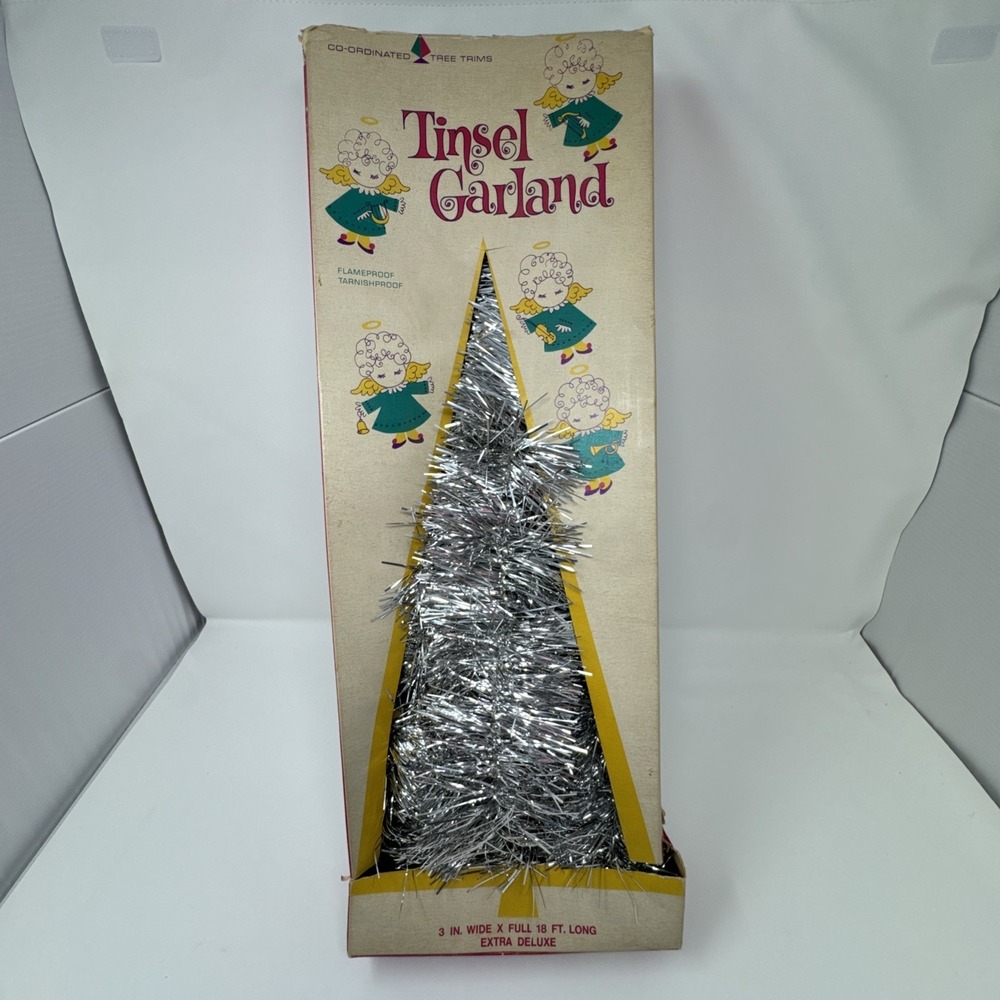 Vintage 1960 SILVER Sparkle Christmas Tree Garland Tinsel Decor 18 Lidco Box NEW